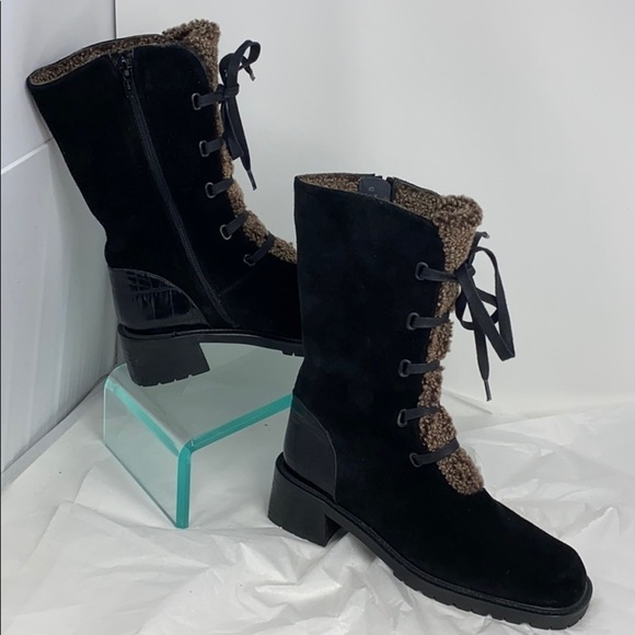 Stuart Weizman Sz 6B Black Suede Shearling Boots